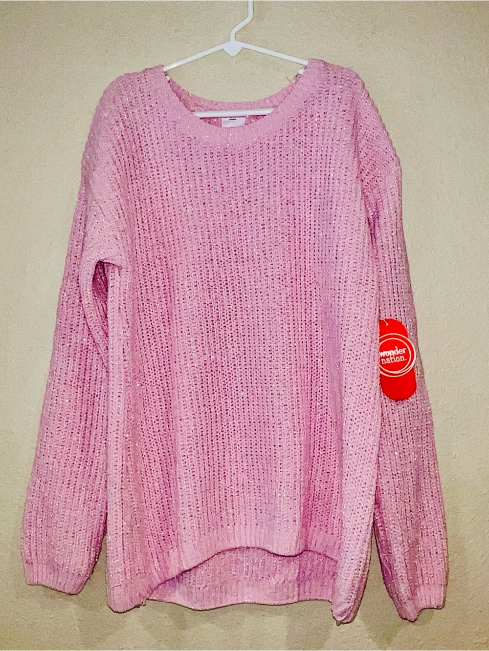 Girls light pink sparkle long sleeve knit pullover sweater NEW size XL 14-16